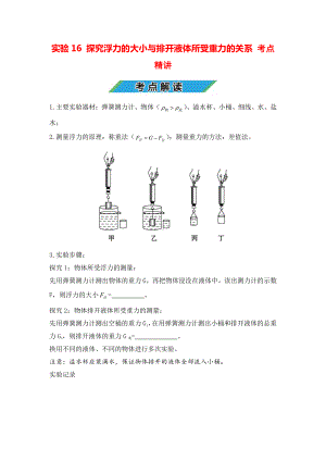 中考物理实验专题16 探究浮力的大小与排开液体所受重力的关系（考点精讲+练习学生版+解析版）.docx