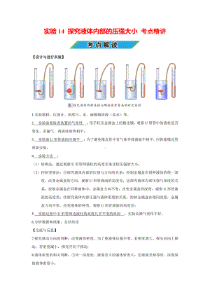 中考物理实验专题14 探究液体内部的压强大小（考点精讲+练习学生版+解析版）.docx