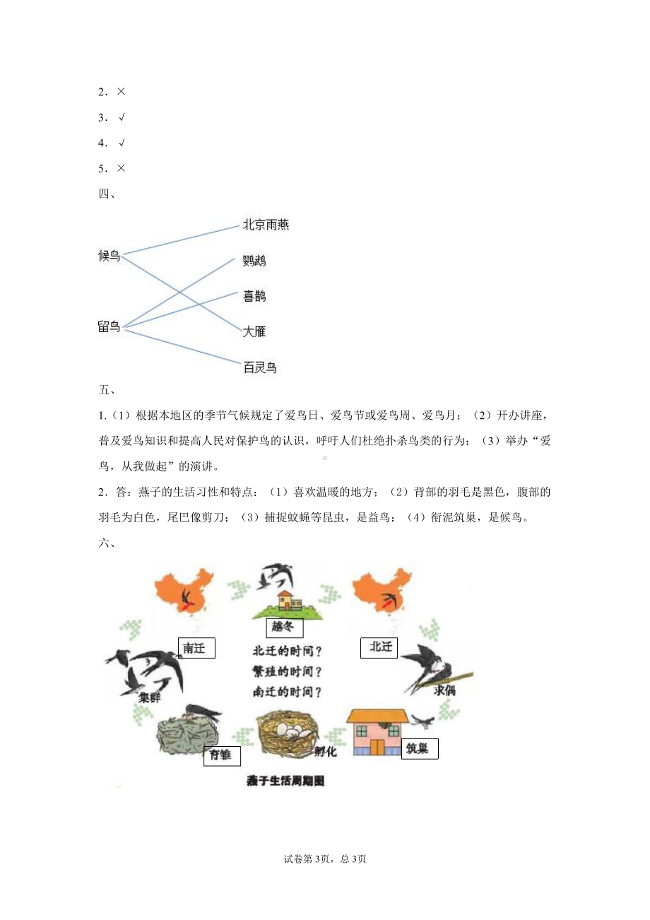 2021新冀教版三年级下册科学7.燕子南飞 一课一练（含答案）.docx_第3页