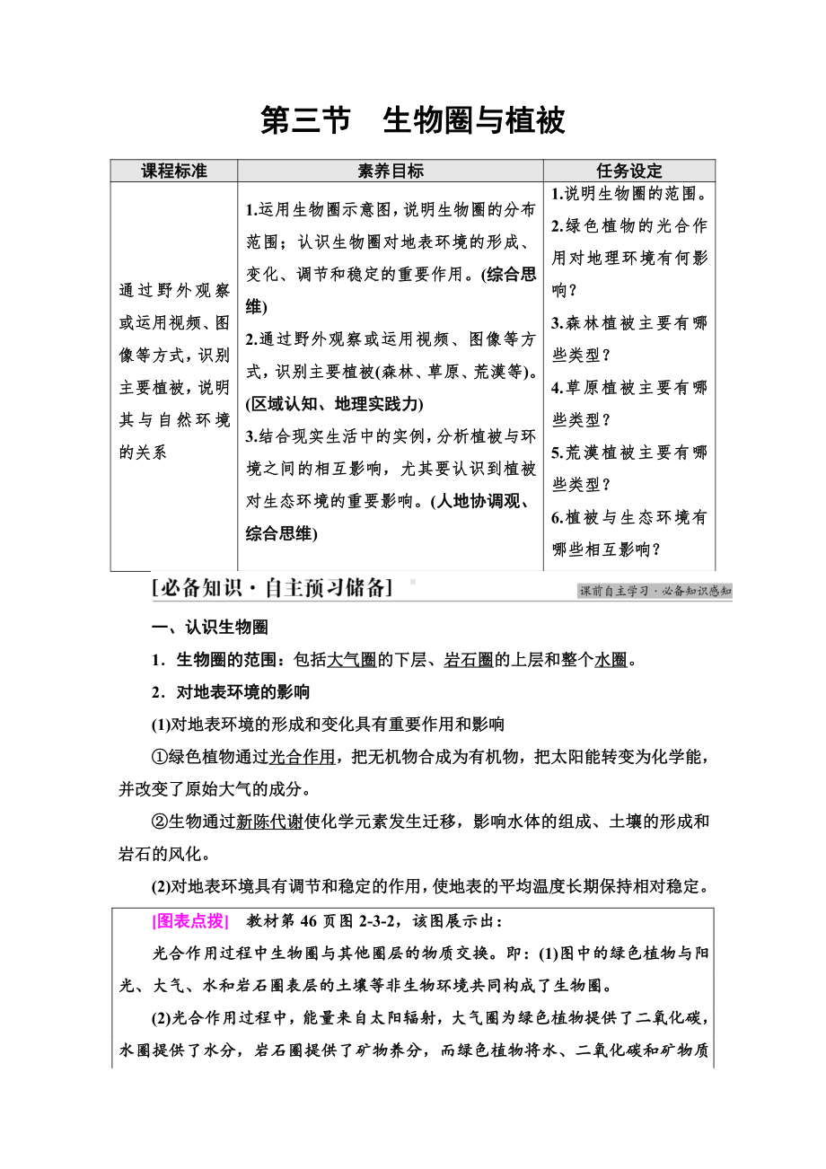 （新教材）2022版鲁教版高中地理必修第一册学案：第2单元 第3节　生物圈与植被 （含答案）.doc_第1页