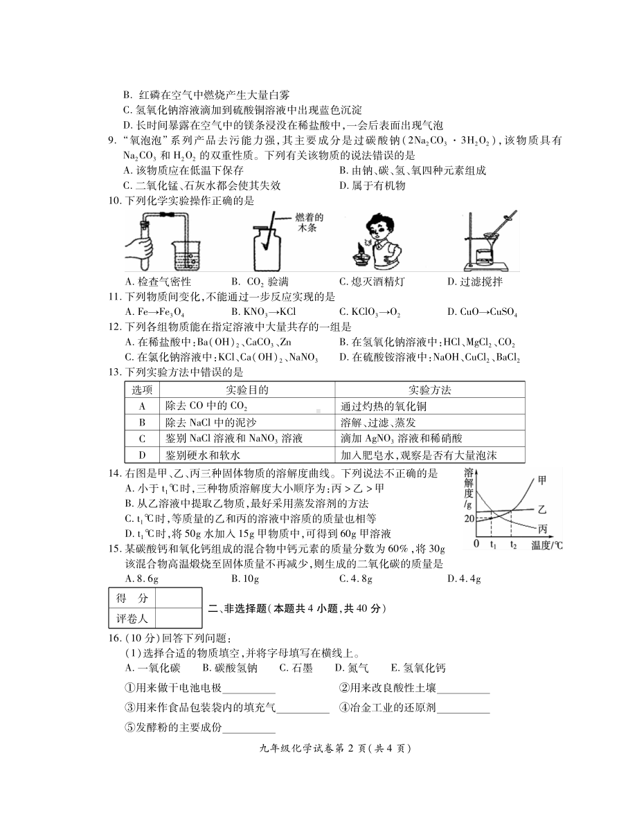 2020盐城射阳初三化学一模试卷.pdf_第2页