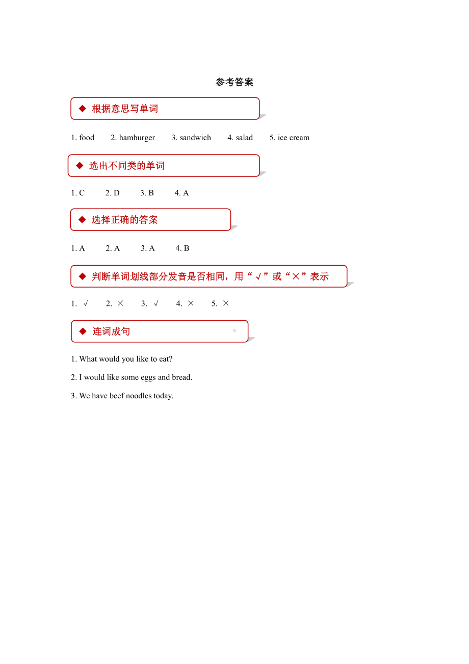 人教PEP五年级英语上册（同步测试）Unit 3 Part A .docx_第3页