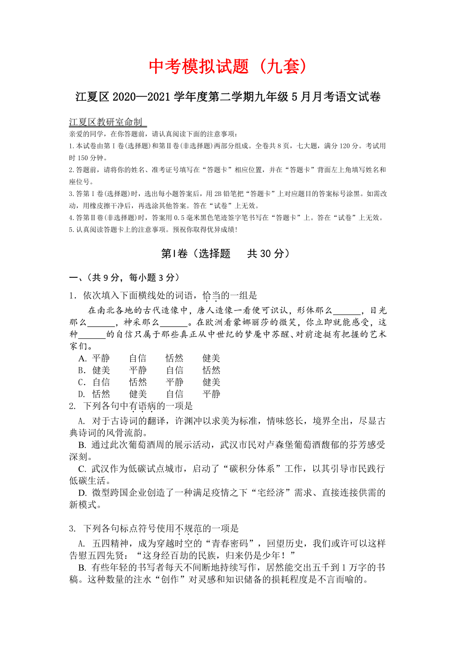 中考语文模拟试题 (九套).docx_第1页