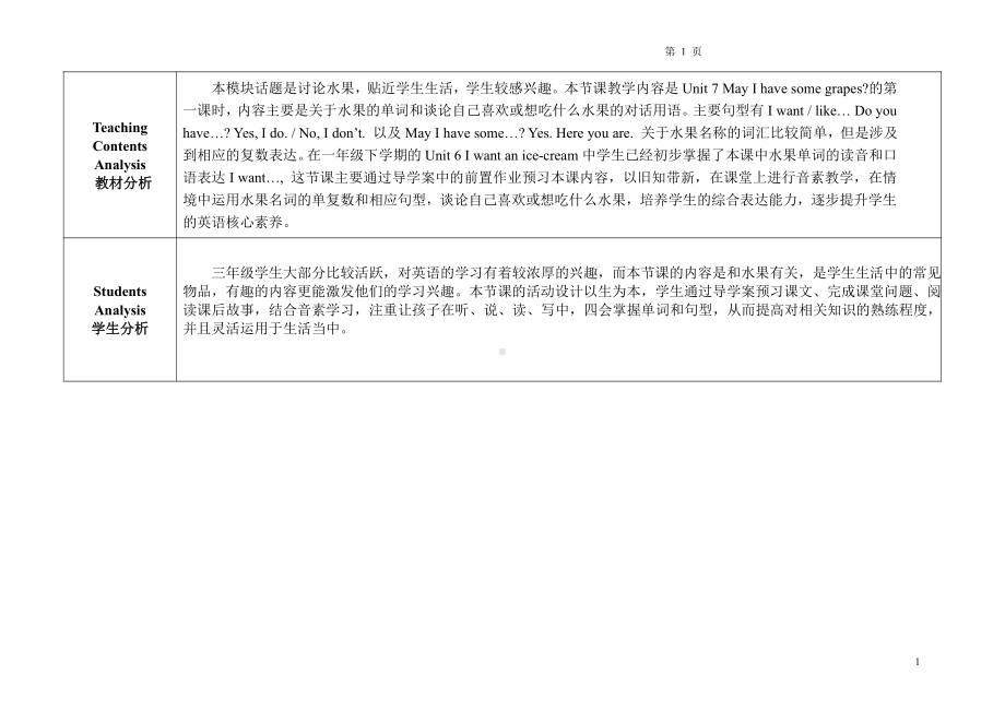 教科版三下Module 4 Fruits-Unit 7 May I have some grapes -Let's talk-教案、教学设计-公开课-(配套课件编号：30b05).doc_第1页