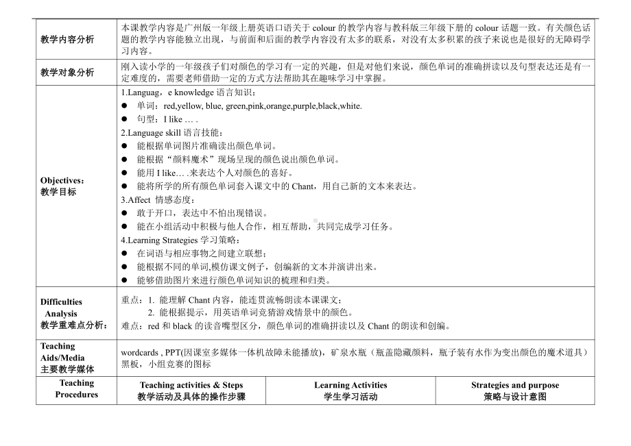 教科版三下Module 1 Colours-Unit 1 I like red-Fun with language-教案、教学设计-公开课-(配套课件编号：6072c).doc_第1页