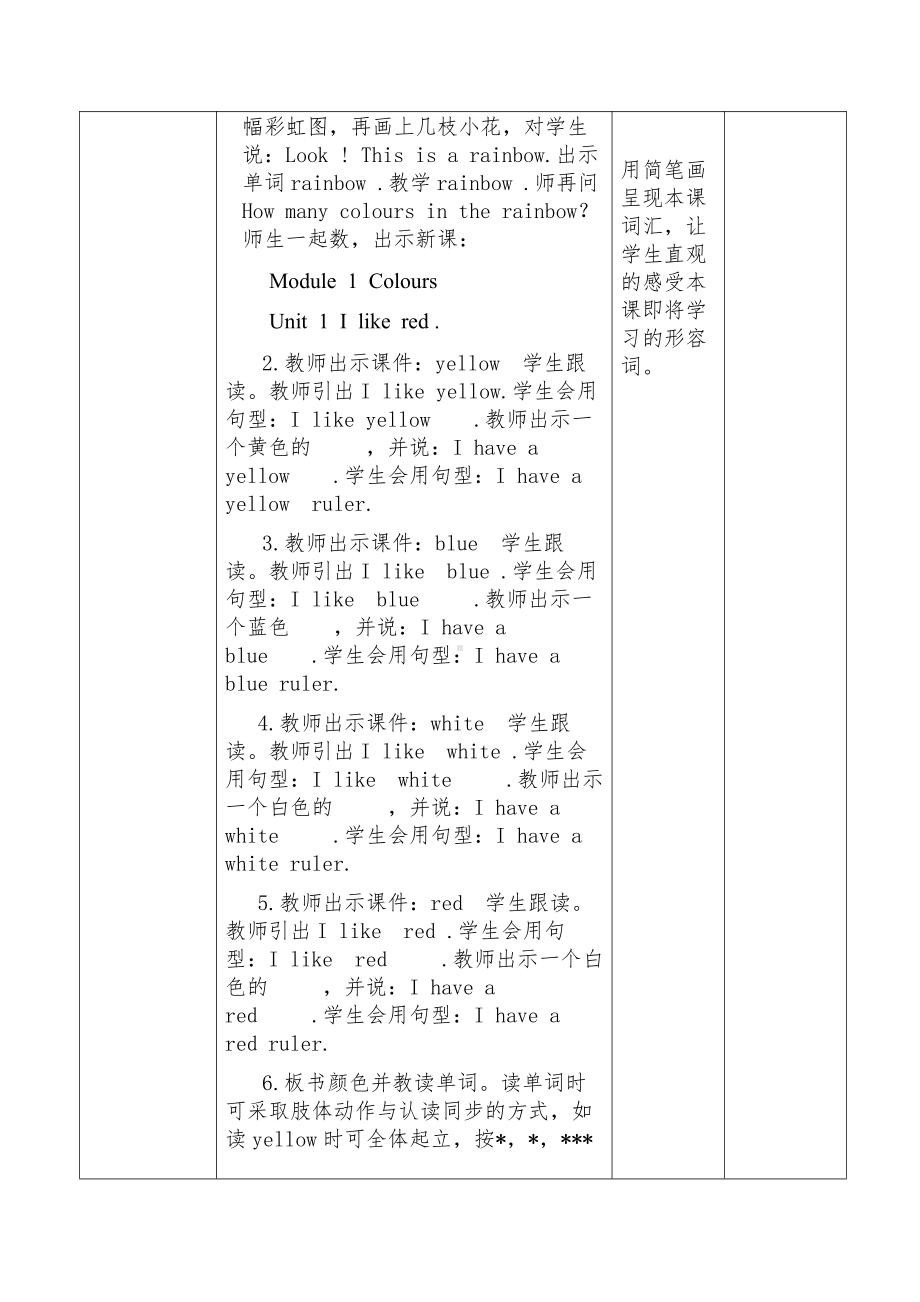 教科版三下Module 1 Colours-Unit 1 I like red-Let's talk-教案、教学设计-部级优课-(配套课件编号：601ec).docx_第2页