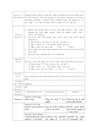 教科版三下Module 4 Fruits-Unit 8 Apples are good for us-Did you know& Self-assessment-教案、教学设计--(配套课件编号：50651).doc