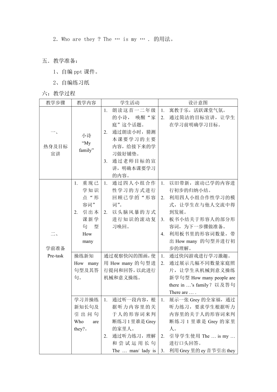 教科版三下Module 5 Relatives-Unit 10 How many people are there in your family -Let's talk-教案、教学设计-公开课-(配套课件编号：4009d).doc_第2页