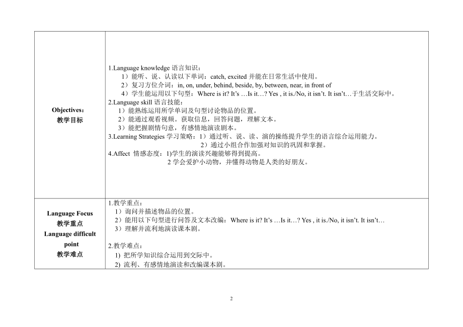 教科版三下Module 2 Positions-Unit 4 Is it in your bag -Story time-教案、教学设计--(配套课件编号：508d2).doc_第2页