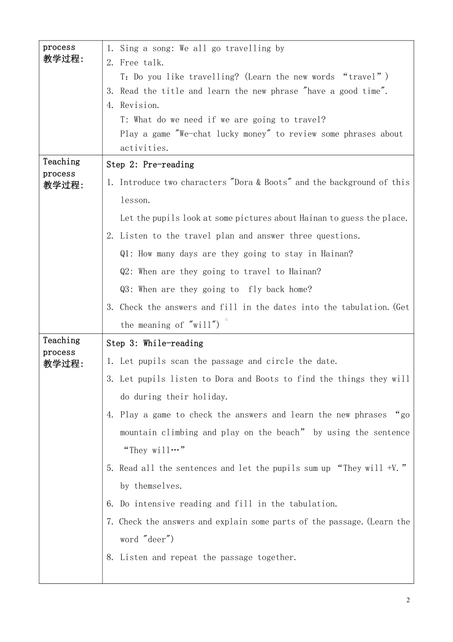 教科版（广州）五下Module 2 Plans-Unit 4 Have a good time in Hainan-Let's read-教案、教学设计-公开课-(配套课件编号：5139f).doc_第2页