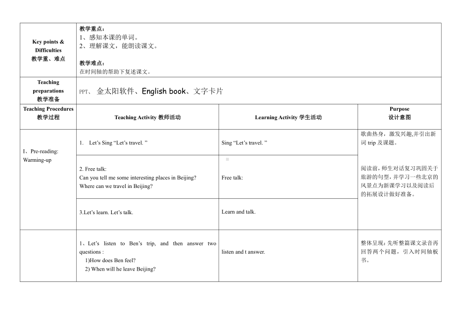 教科版（广州）五下Module 4 Travel-Unit 8 Ben’s first trip to Beijing-Let's read-教案、教学设计--(配套课件编号：a3ab9).doc_第2页