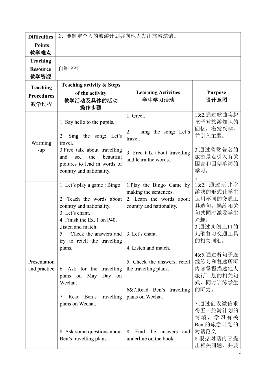 教科版（广州）五下Module 4 Travel-Unit 7 We will go by train-Fun with language-教案、教学设计--(配套课件编号：20654).doc_第2页