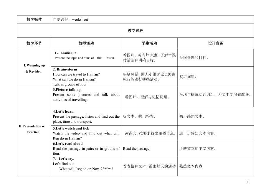 教科版（广州）五下Module 2 Plans-Unit 4 Have a good time in Hainan-教案、教学设计--(配套课件编号：a1f91).doc_第2页