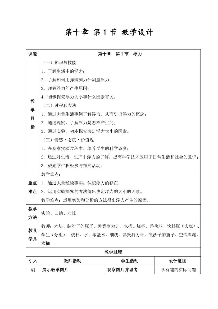 2020-2021学年人教版物理八年级（下册）10.1浮力-教案(13).docx_第1页