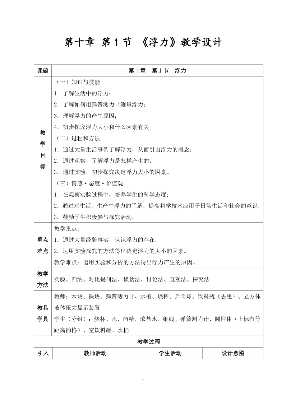 2020-2021学年人教版物理八年级（下册）10.1浮力-教案(21).docx_第1页