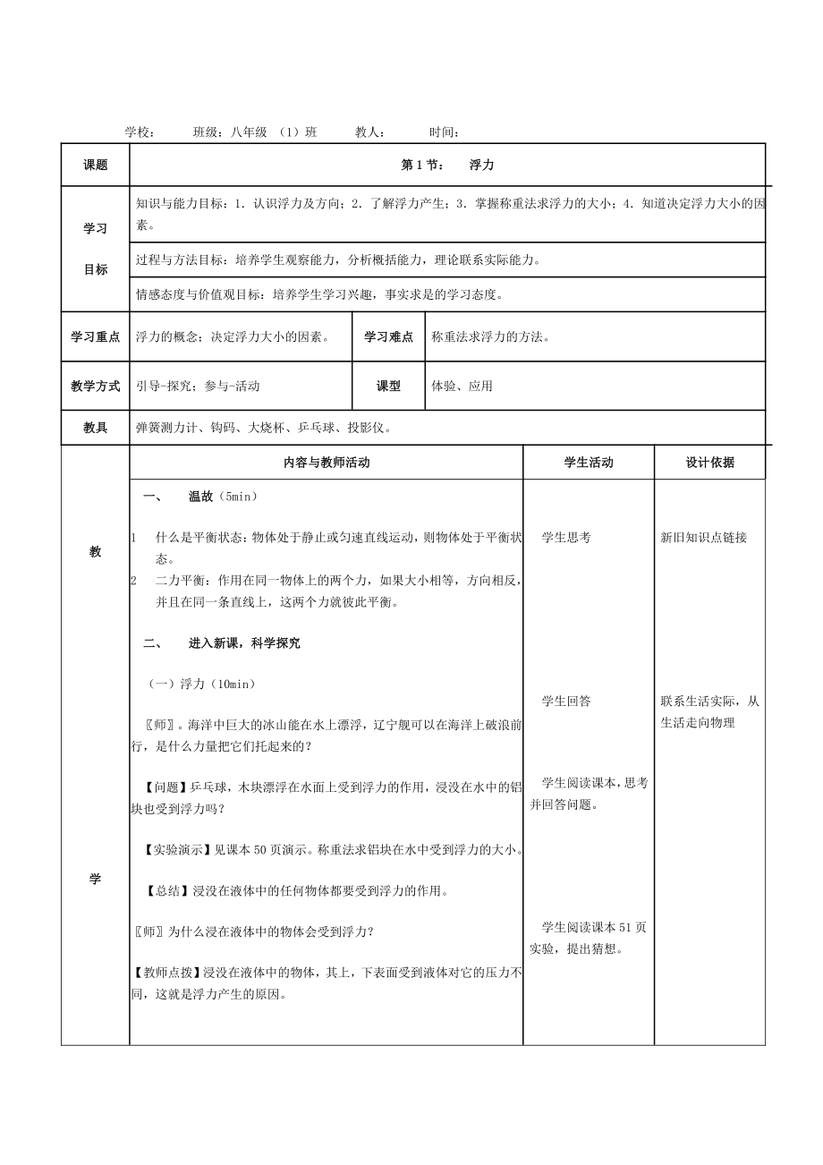 2020-2021学年人教版物理八年级（下册）10.1浮力-教案(17).docx_第1页