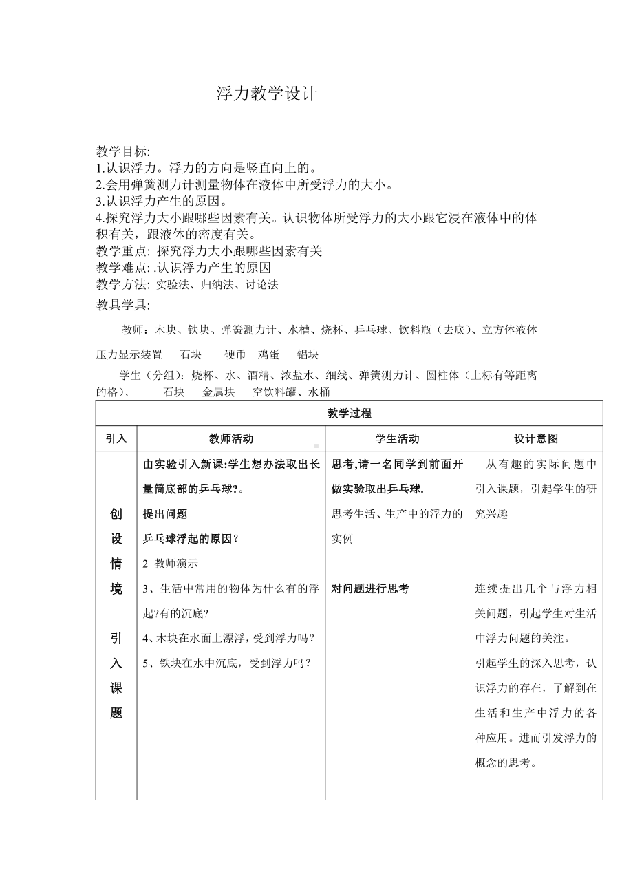 2020-2021学年人教版物理八年级（下册）10.1浮力-教案(12).docx_第1页