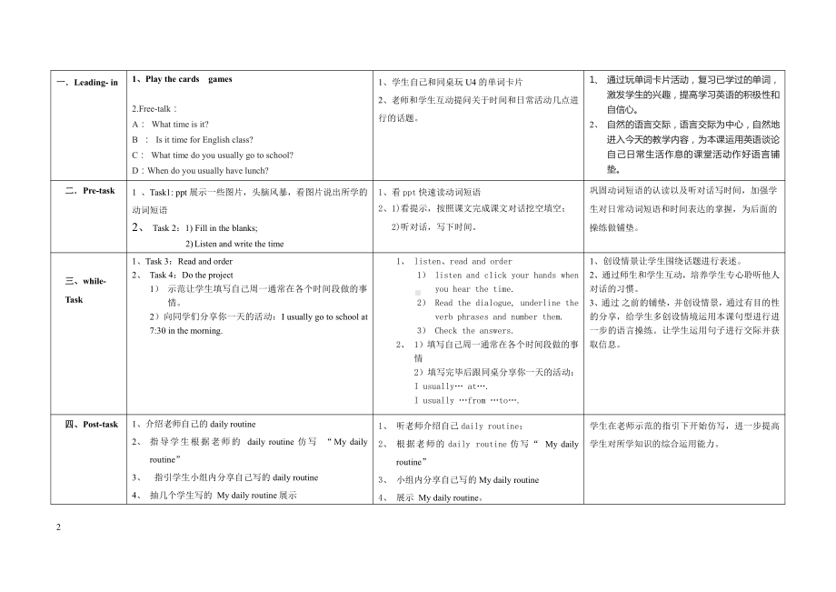 教科版四下-Module 2 Daily routine-Unit 4 When do you have class -Fun with language-教案、教学设计--(配套课件编号：f06d4).doc_第2页