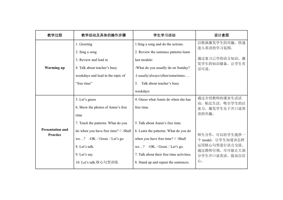 教科版四下-Module 4 Activities-Unit 7 What do you do when you have free time -Let's talk-教案、教学设计--(配套课件编号：40414).docx_第2页