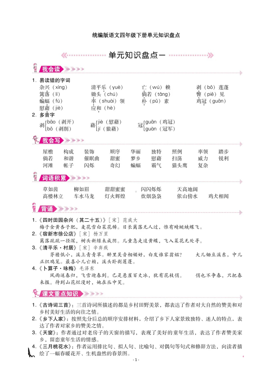 统编版语文四年级下册单元知识盘点.pdf_第1页