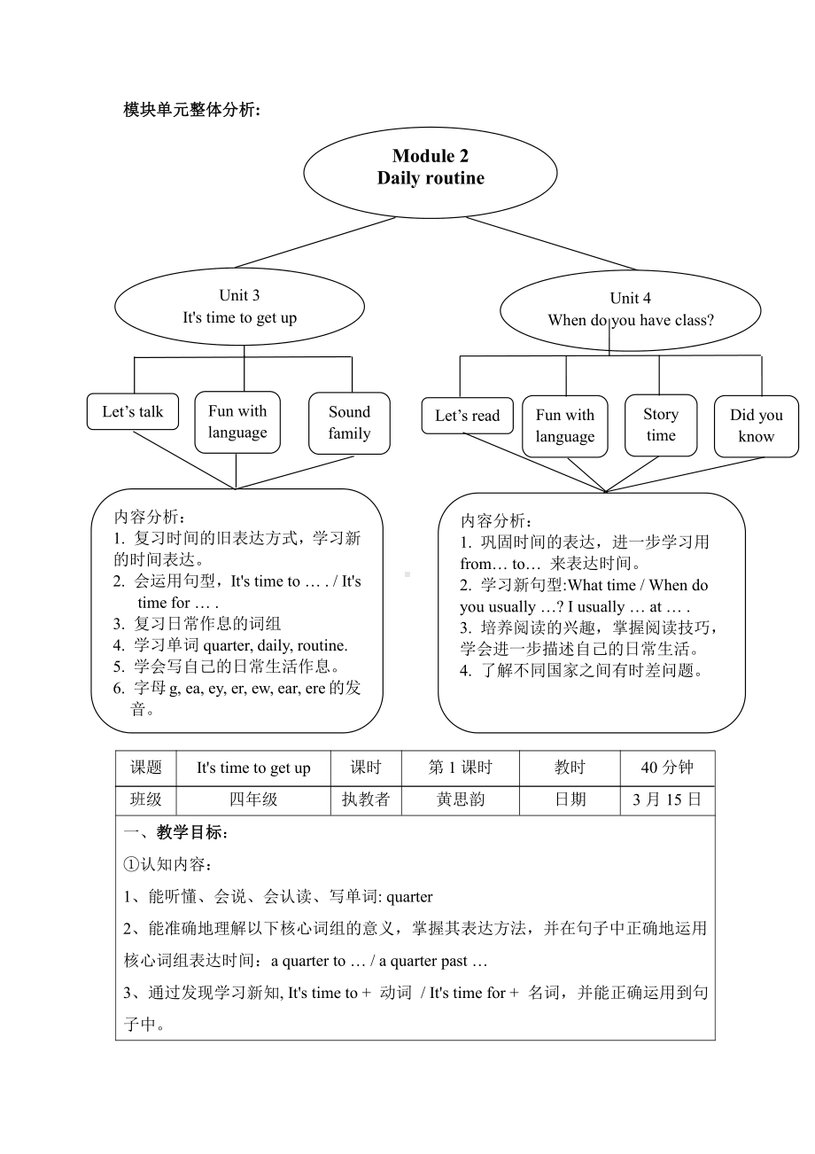 教科版四下-Module 2 Daily routine-Unit 3 It’s time to get up-Let's talk-教案、教学设计-市级优课-(配套课件编号：701b7).doc_第1页