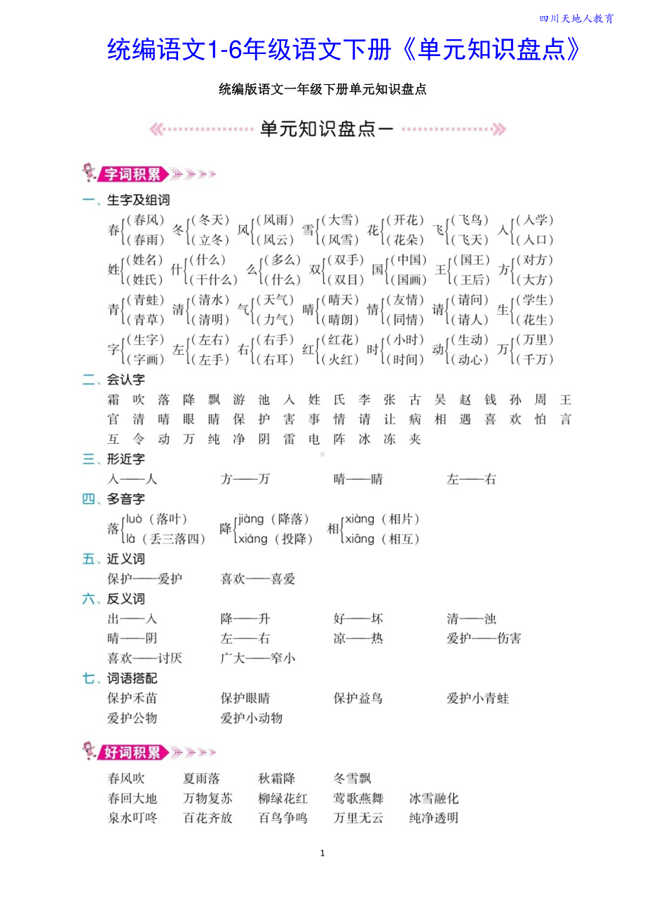 统编语文1-6年级语文下册《单元知识盘点》.pdf_第1页