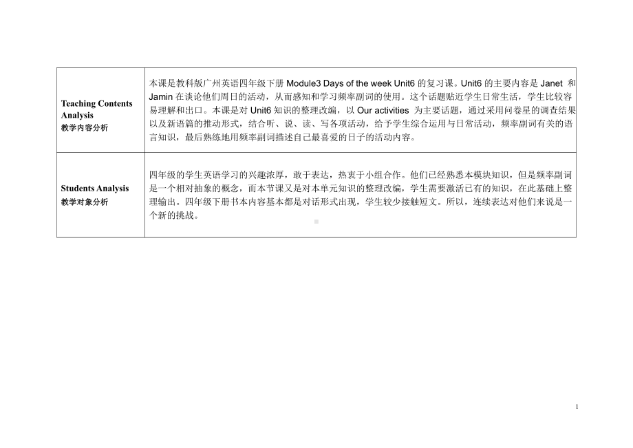 教科版四下-Module 3 Days of the week-Unit 6 What do you usually do on Sunday -Did you know& Self-assessment-教案、教学设计--(配套课件编号：71b23).doc_第1页