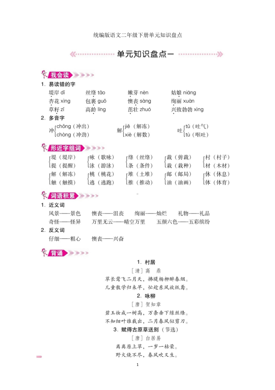 统编版语文二年级下册单元知识盘点.docx_第1页