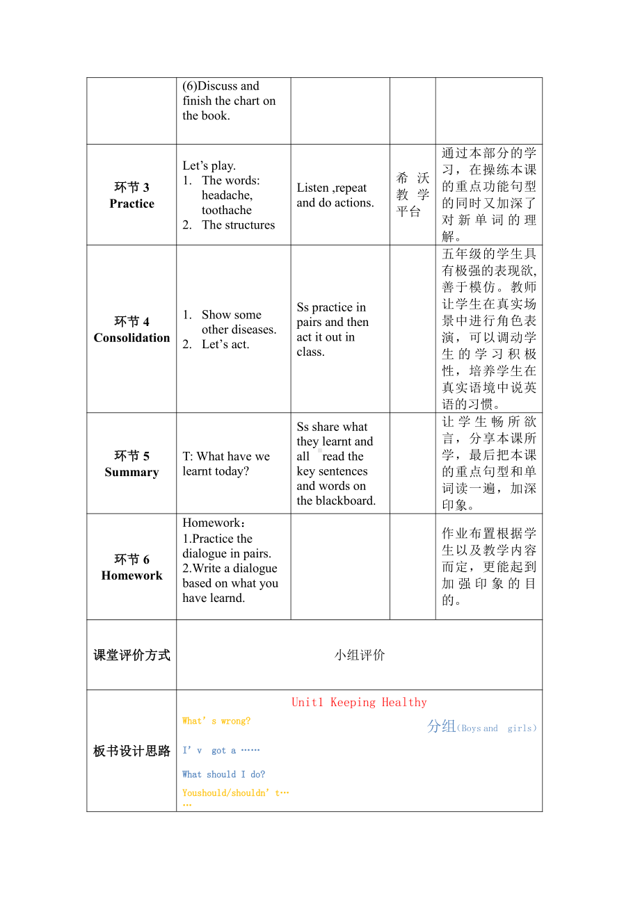 人教版（新起点）五年级下册Unit 1 Keeping Healthy-Lesson 2-教案、教学设计--(配套课件编号：70016).doc_第3页