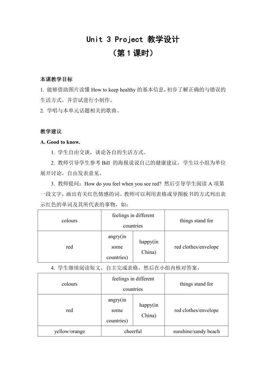 人教版（新起点）六下英语Unit 3 Daily Life-Project Time-教案、教学设计--(配套课件编号：d0eae).doc_第1页