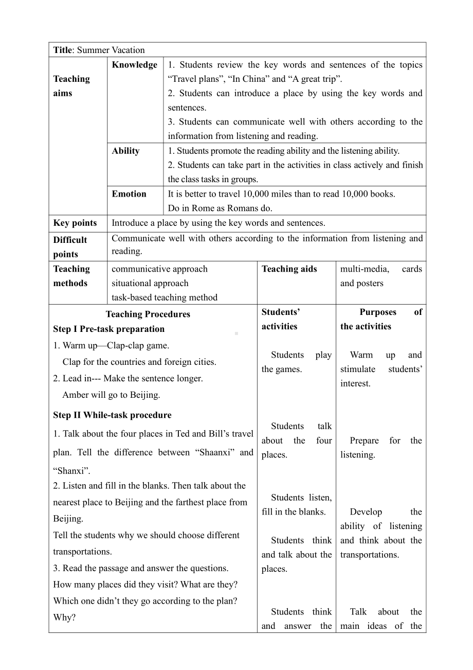 人教版（新起点）六下英语Unit 6 Summer Vacation-Lesson 3-教案、教学设计--(配套课件编号：20002).docx_第1页