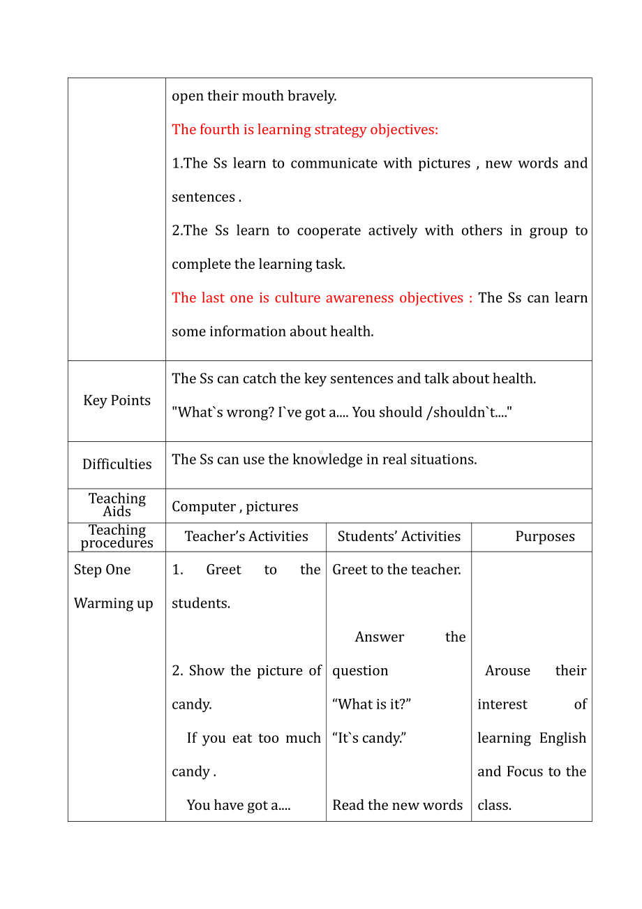 人教版（新起点）五年级下册Unit 1 Keeping Healthy-Lesson 2-教案、教学设计-市级优课-(配套课件编号：d059d).doc_第2页