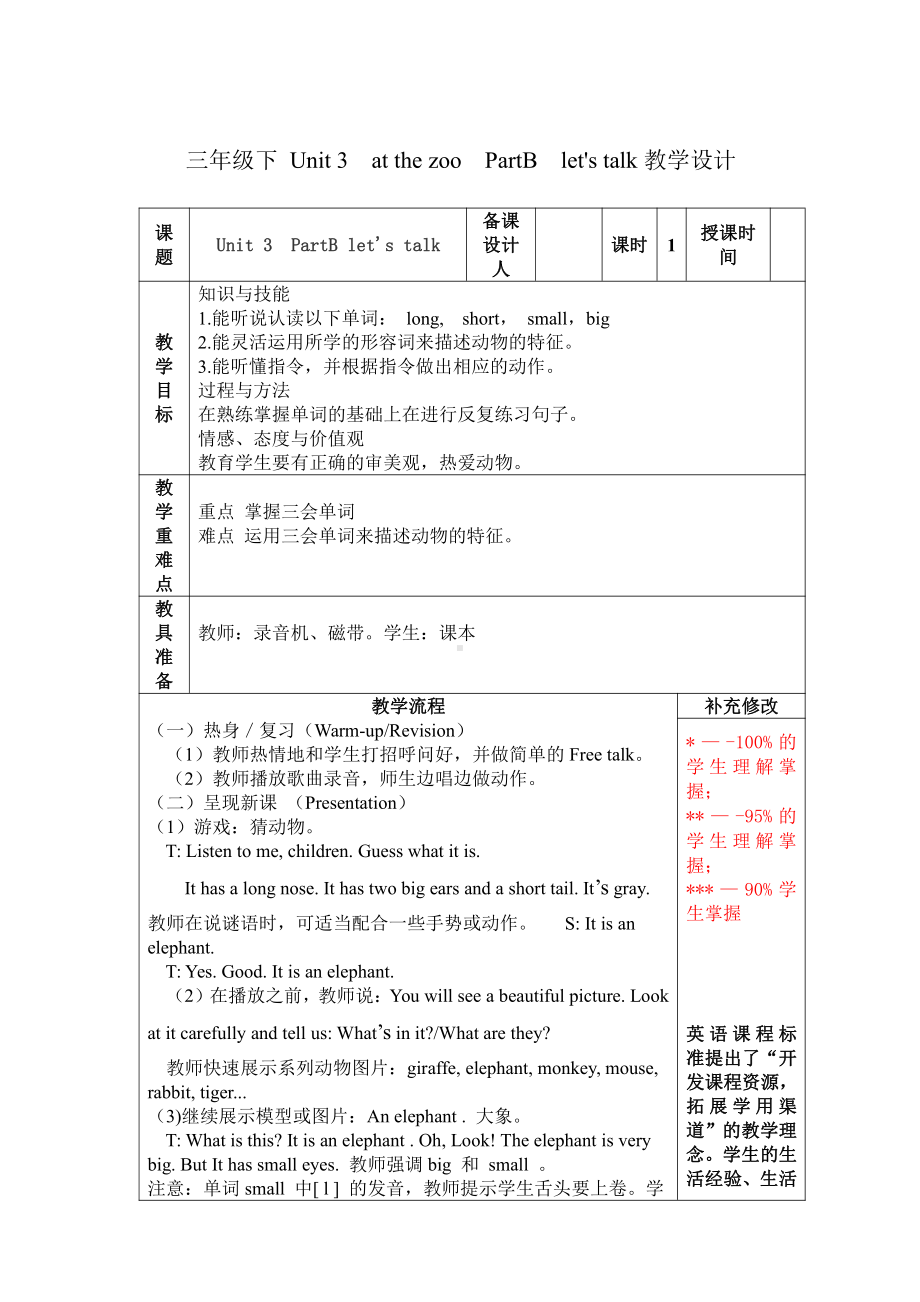 人教PEP版三年级下册英语Unit 3 At the zoo-B-教案、教学设计-市级优课-(配套课件编号：b7464).doc_第1页