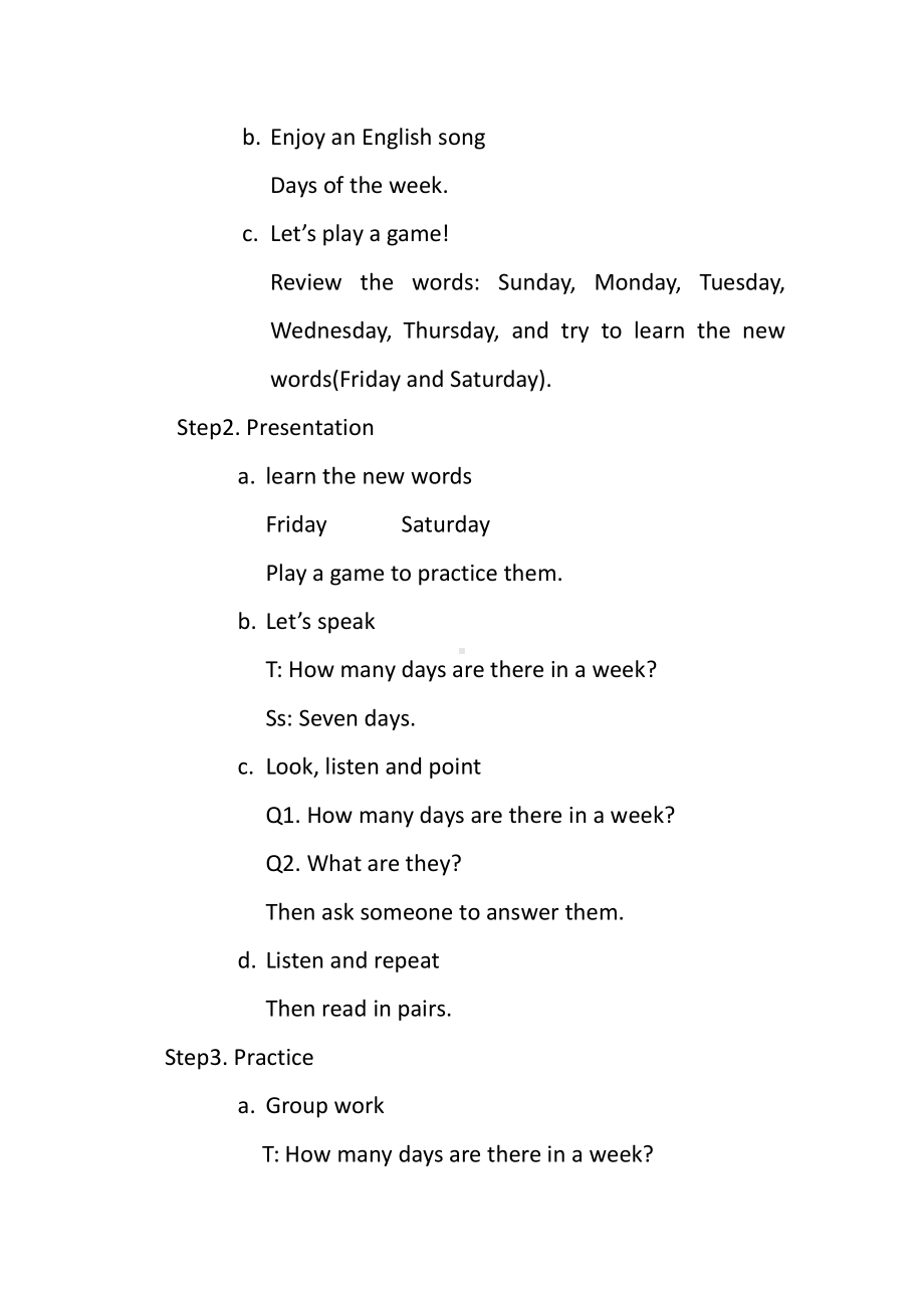 人教精通版四下Unit 4 There are seven days in a week.-Lesson 22-教案、教学设计-公开课-(配套课件编号：e18f0).docx_第2页