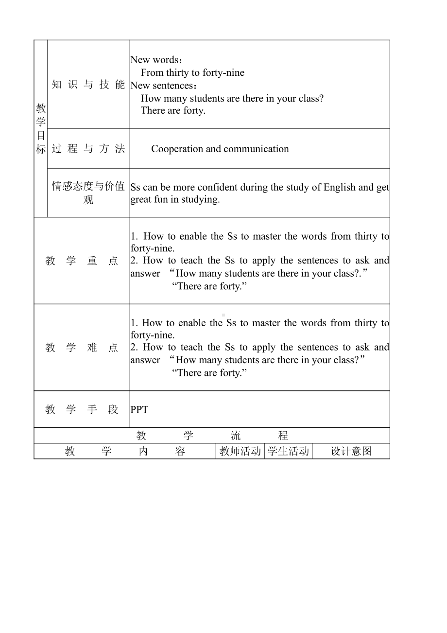 人教精通版四下Unit 2 There are forty students in our class.-Lesson 8-教案、教学设计--(配套课件编号：80877).doc_第1页