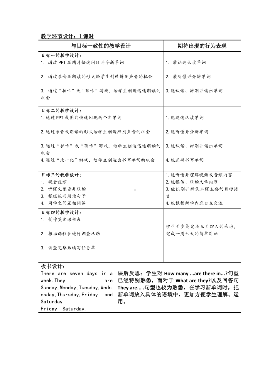 人教精通版四下Unit 4 There are seven days in a week.-Lesson 22-教案、教学设计-公开课-(配套课件编号：4006e).docx_第2页