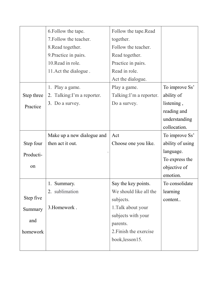 人教精通版四下Unit 3 What subject do you like best -Lesson 15-教案、教学设计-市级优课-(配套课件编号：70492).doc_第3页