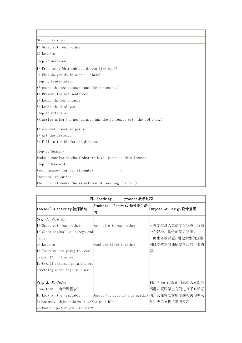 人教精通版四下Unit 3 What subject do you like best -Lesson 17-教案、教学设计-市级优课-(配套课件编号：b09fd).doc_第3页