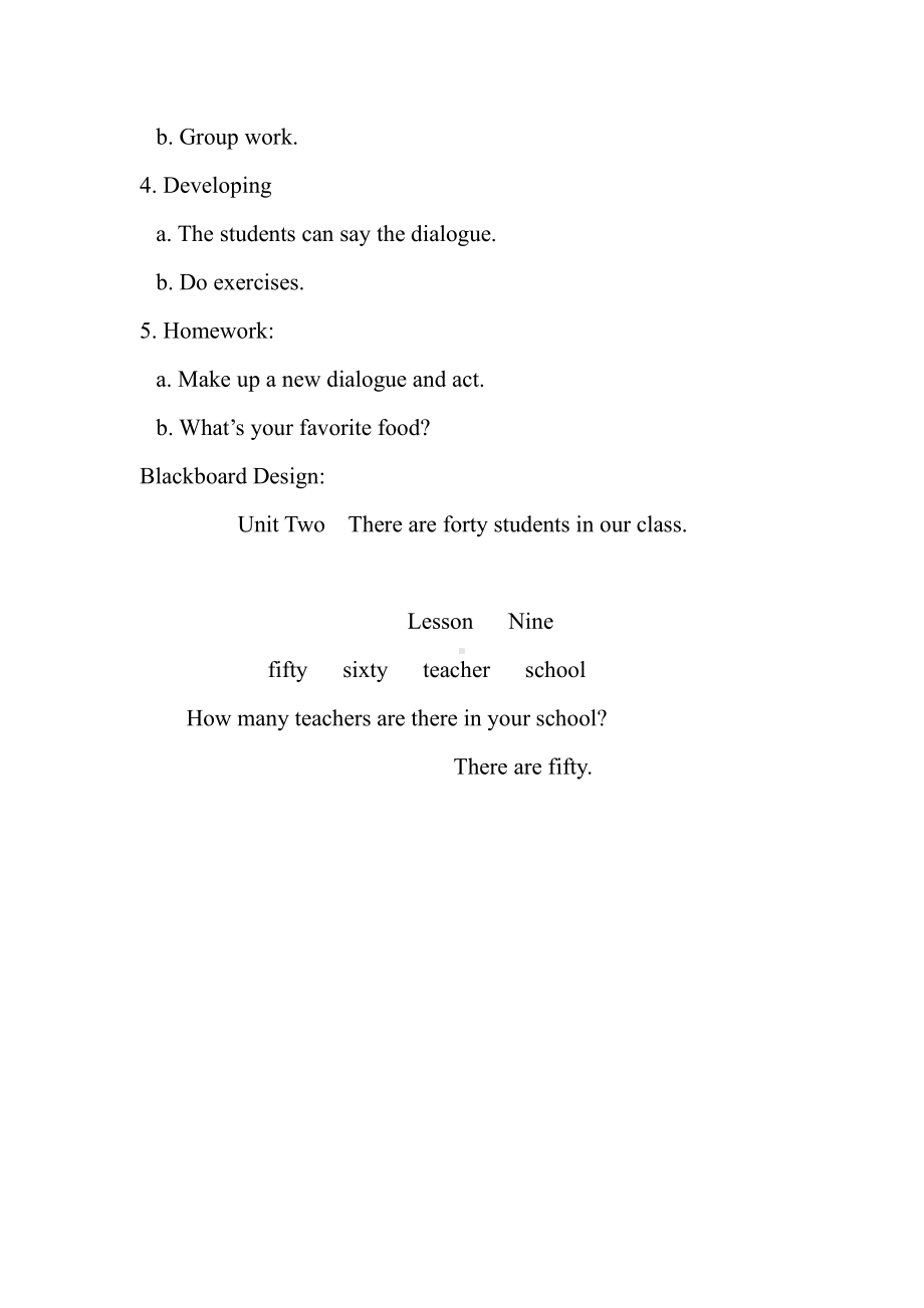 人教精通版四下Unit 2 There are forty students in our class.-Lesson 9-教案、教学设计--(配套课件编号：84683).docx_第2页