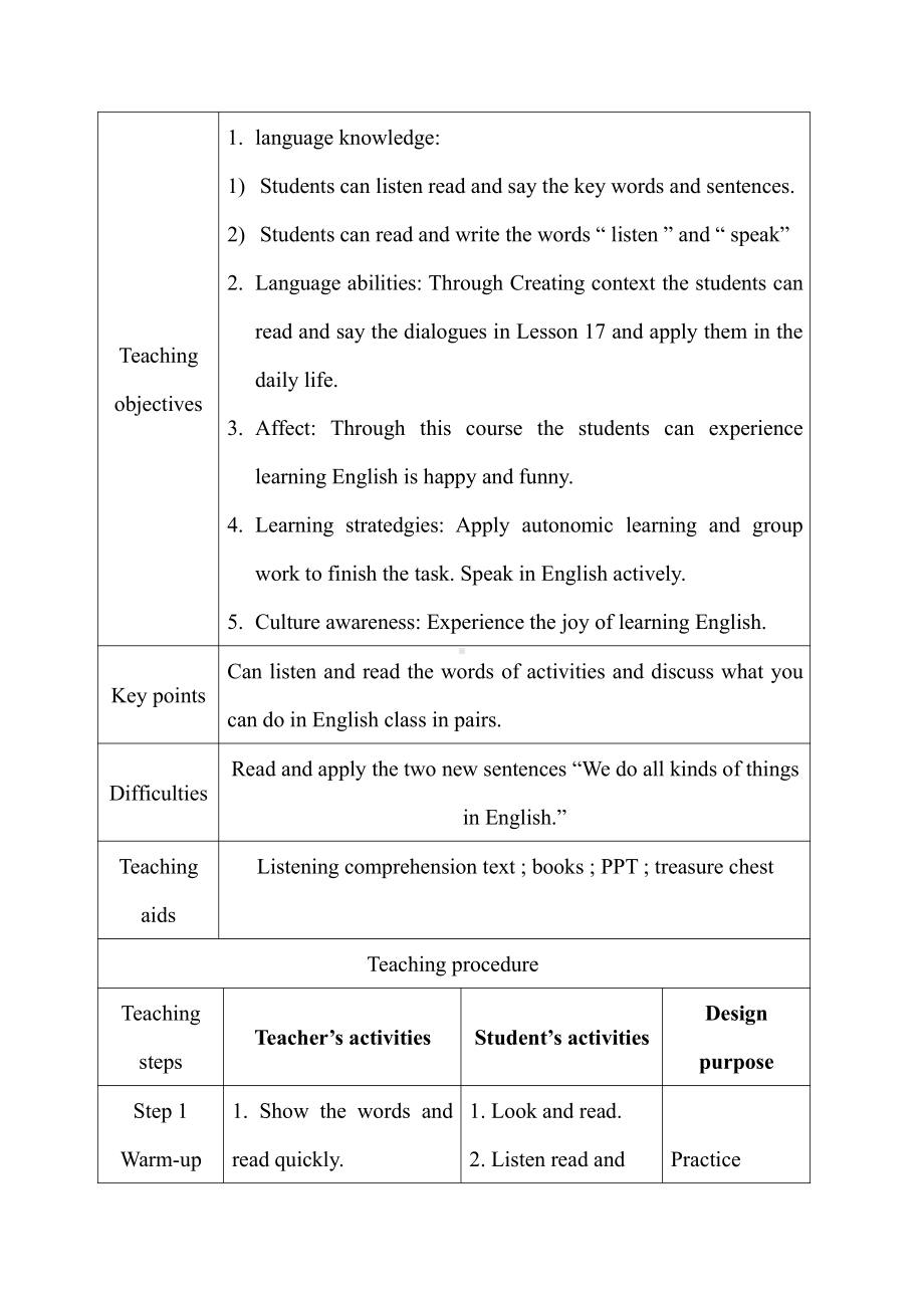 人教精通版四下Unit 3 What subject do you like best -Lesson 17-教案、教学设计-市级优课-(配套课件编号：00972).doc_第1页