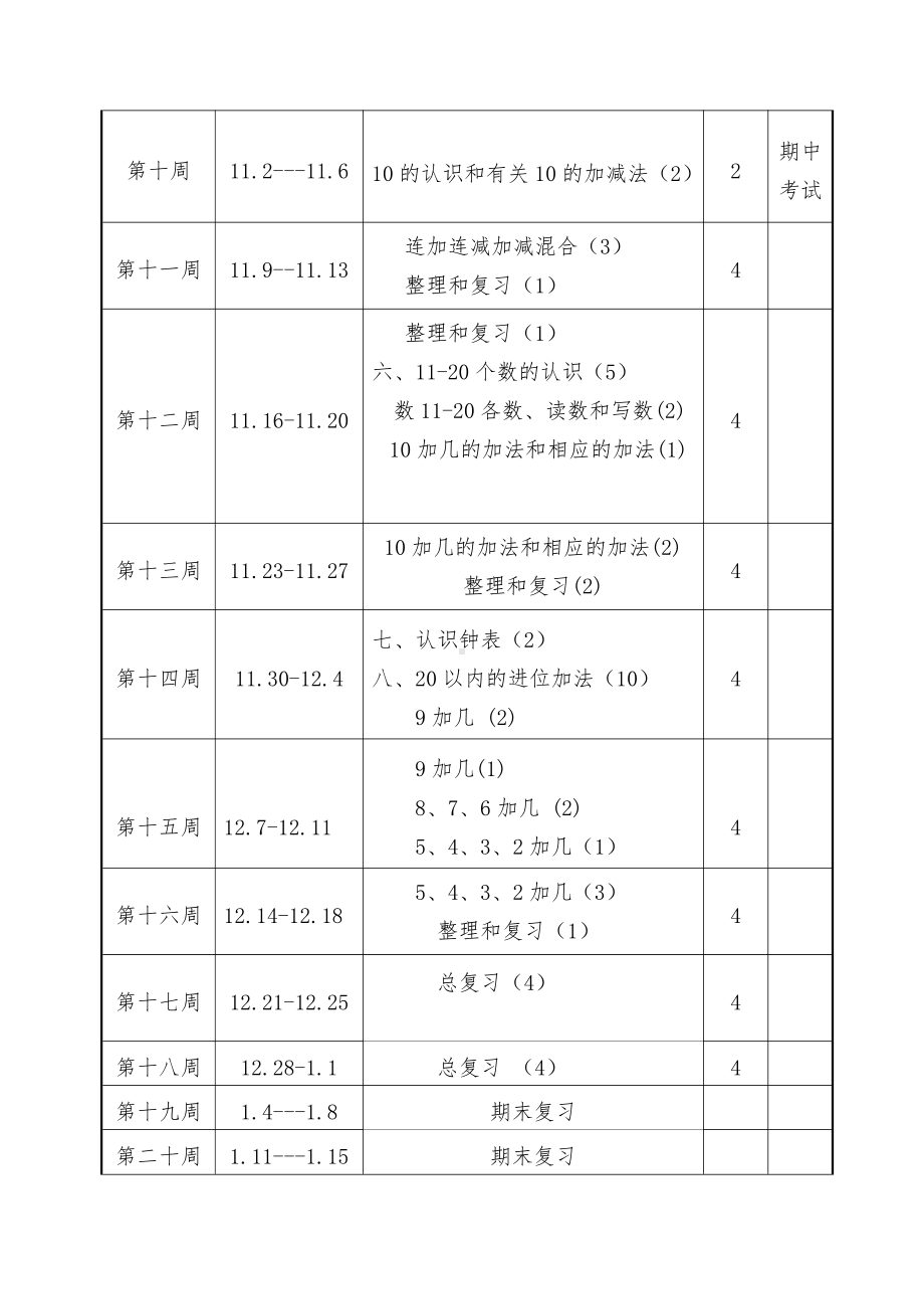 一年级上数学人教版教学进度表.doc_第2页