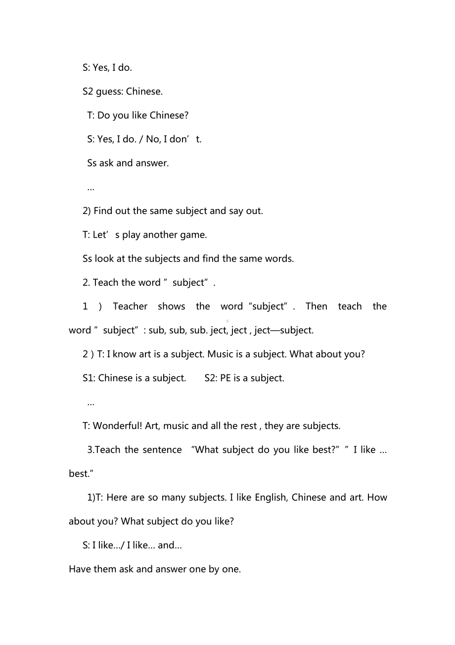 人教精通版四下Unit 3 What subject do you like best -Lesson 15-教案、教学设计-公开课-(配套课件编号：00407).docx_第3页