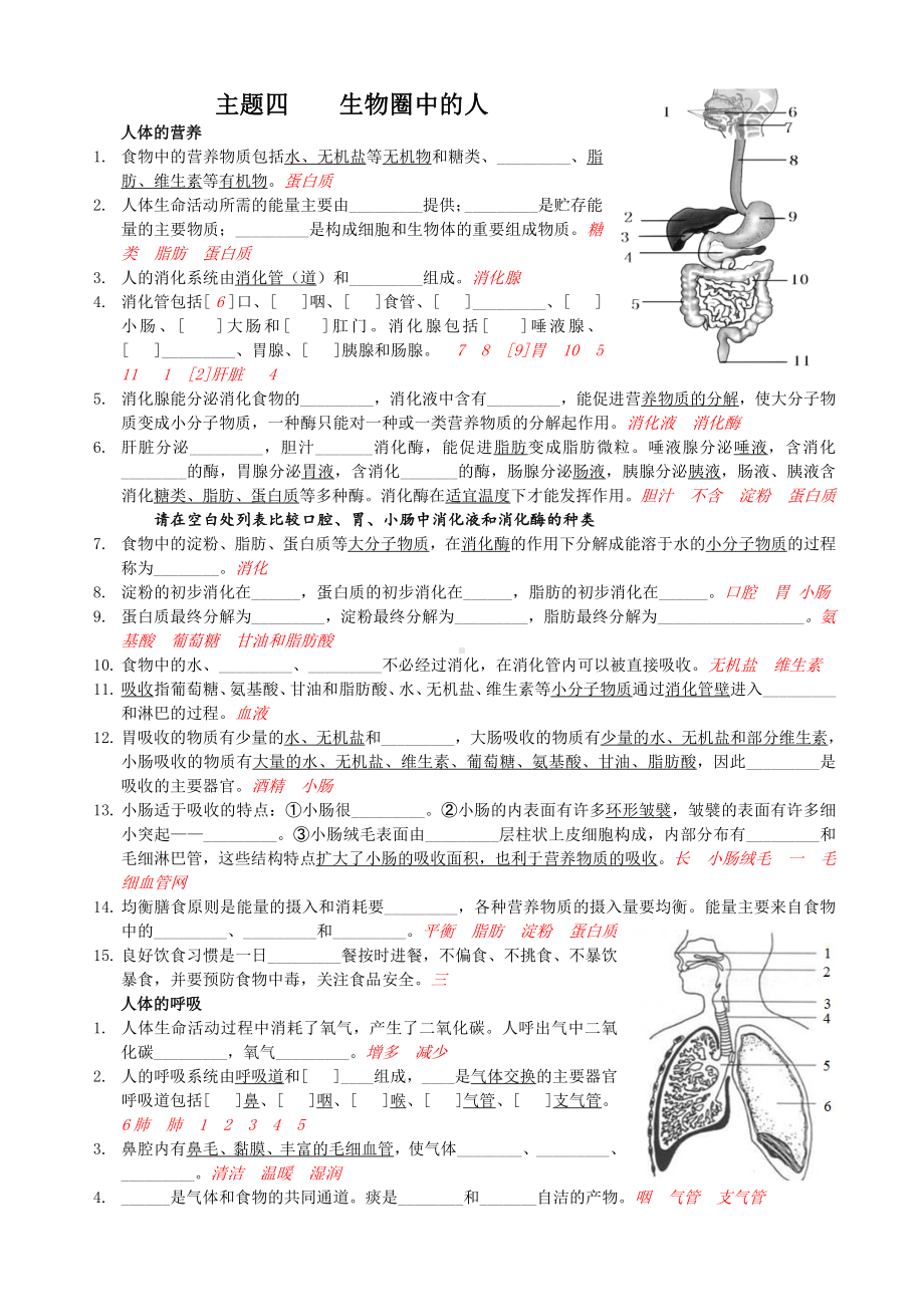 北京延庆区中考生物复习04主题四《生物圈中的人》.docx_第1页