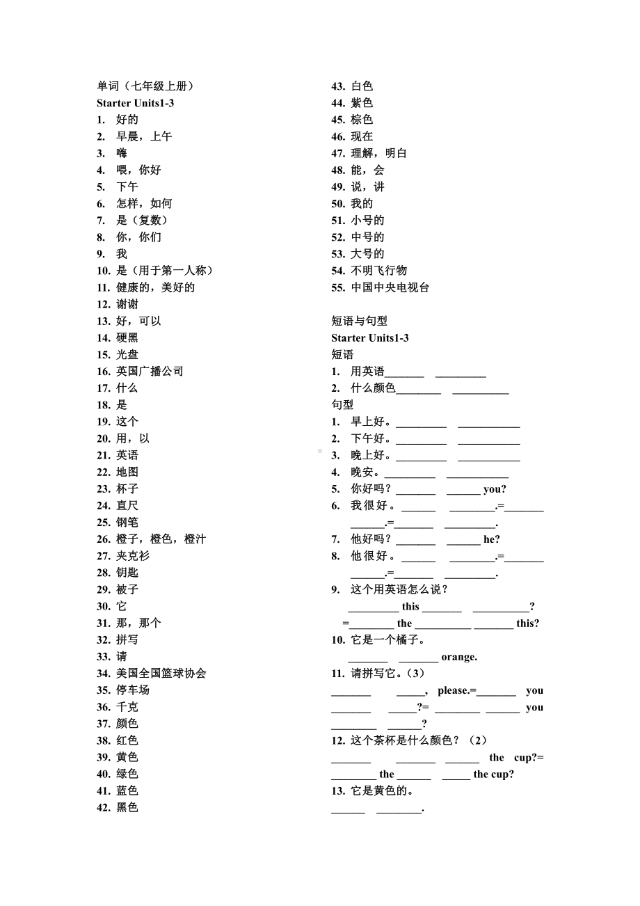 七年级上册 英语默写单.doc_第1页