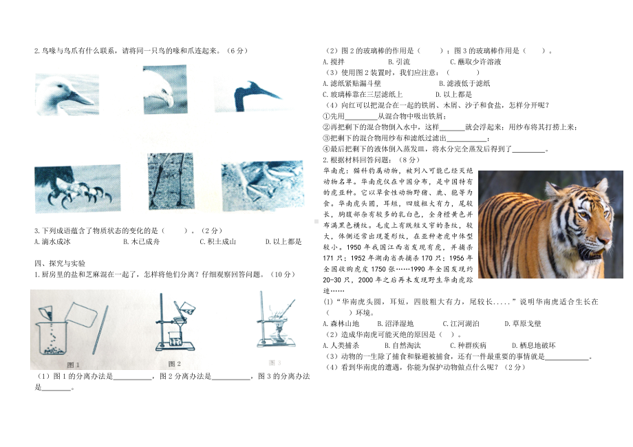 2021新湘科版四年级下册《科学》期中测试卷（无答案）.docx_第2页