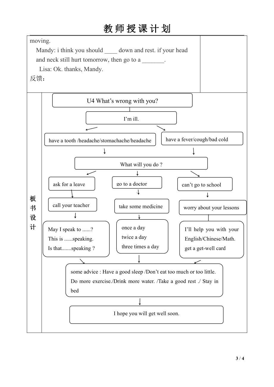 人教精通版五年级下册英语Unit 4 What's wrong with you -Lesson 24-教案、教学设计--(配套课件编号：002e7).doc_第3页