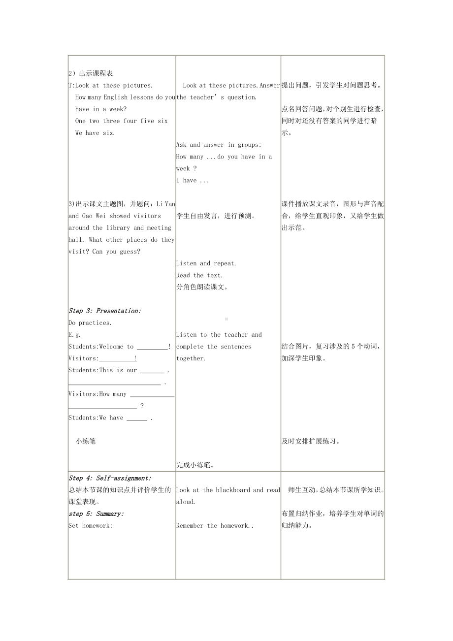 人教精通版五年级下册英语Unit 1 Welcome to our school!-Lesson 3-教案、教学设计-公开课-(配套课件编号：1034f).doc_第3页