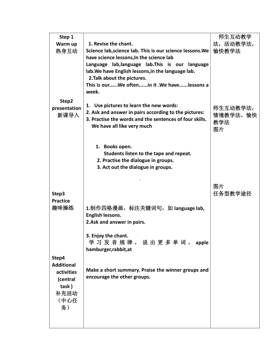 人教精通版五年级下册英语Unit 1 Welcome to our school!-Lesson 4-教案、教学设计--(配套课件编号：c134c).docx_第3页