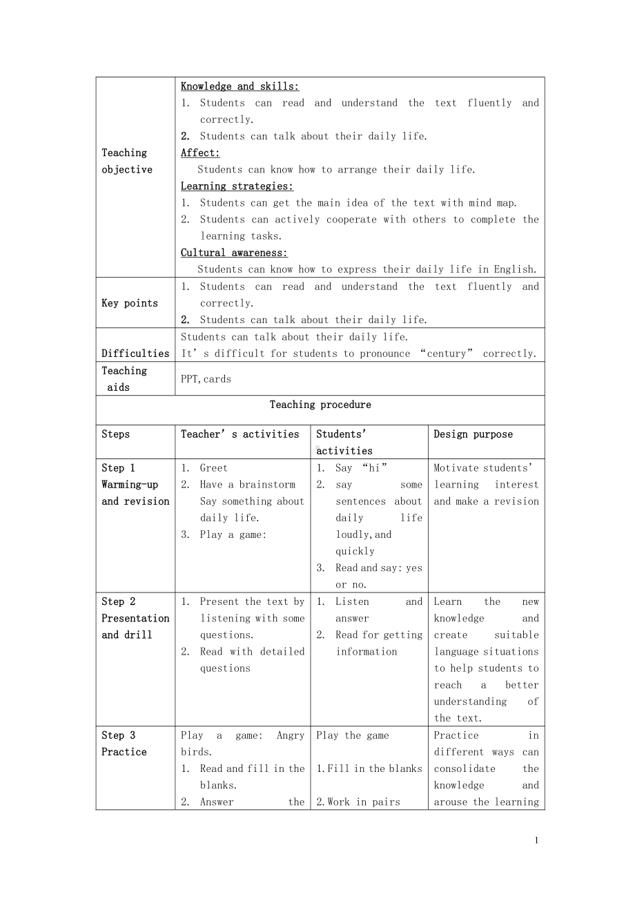 人教精通版六年级下册Unit 4 General Revision 1-Task 1-2-教案、教学设计-市级优课-(配套课件编号：a05ce).doc_第1页