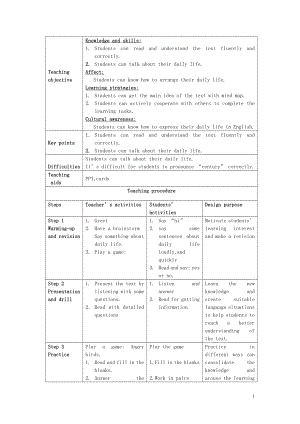 人教精通版六年级下册Unit 4 General Revision 1-Task 1-2-教案、教学设计-市级优课-(配套课件编号：a05ce).doc